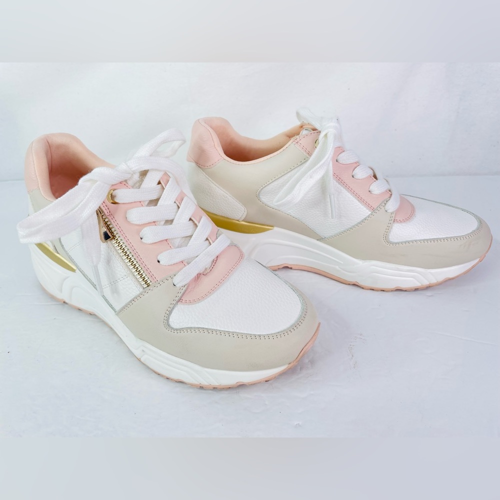 Call It Spring Women's Athletic Gym Shoes White Pink Gold Wedges sz 7 Mint